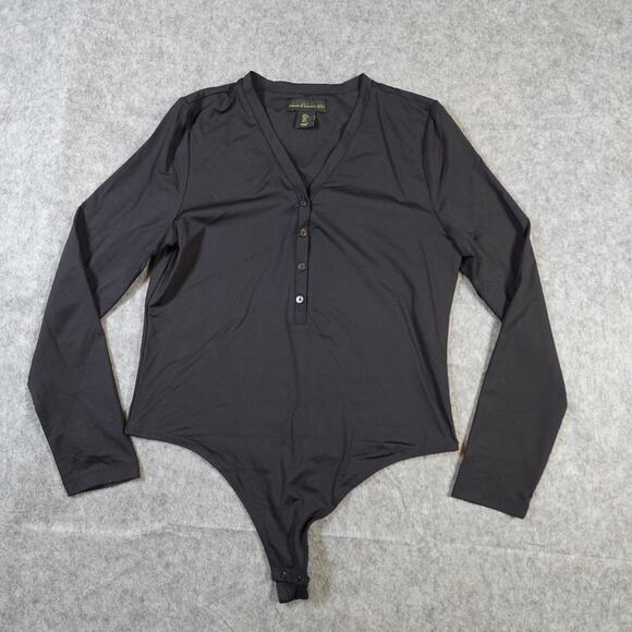 House of Harlow Bodysuit Womens Large Button Front Black Stretch Knit - Picture 1 of 10